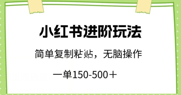 小红书进阶玩法，一单150-500+，简单复制粘贴，小白也能轻松上手【揭秘】-创业项目致富网、狼哥项目资源库