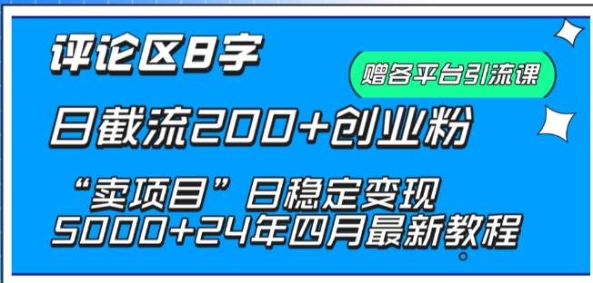 抖音评论区8字日截流200+创业粉 “卖项目”日稳定变现5000+【揭秘】-创业项目致富网、狼哥项目资源库