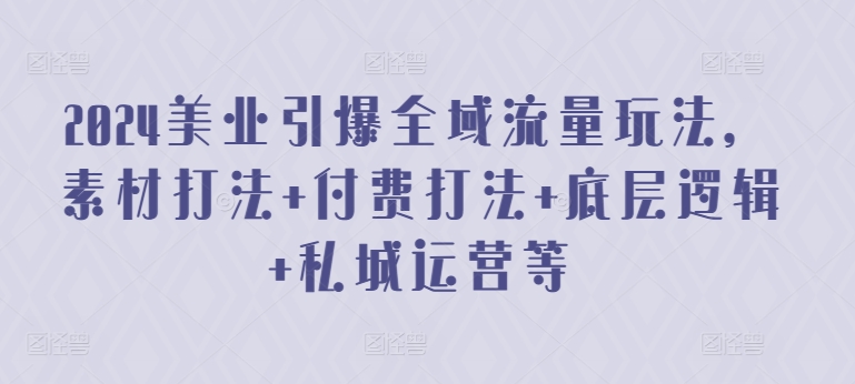 2024美业引爆全域流量玩法，素材打法 付费打法 底层逻辑 私城运营等-创业项目致富网、狼哥项目资源库