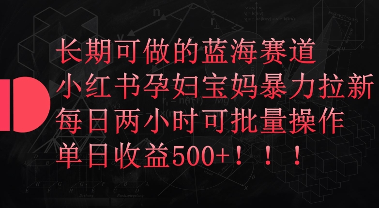 长期可做的蓝海赛道，小红书孕妇宝妈暴力拉新玩法，每日两小时可批量操作，单日收益500+【揭秘】-创业项目致富网、狼哥项目资源库