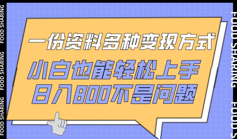 一份资料多种变现方式，小白也能轻松上手，日入800不是问题【揭秘】-创业项目致富网、狼哥项目资源库