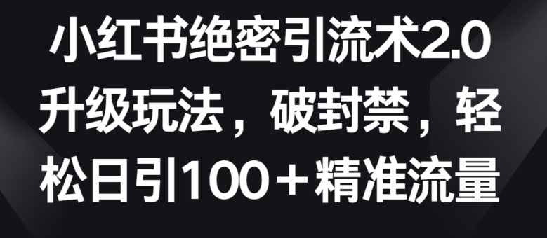 小红书绝密引流术2.0升级玩法，破封禁，轻松日引100+精准流量【揭秘】-创业项目致富网、狼哥项目资源库