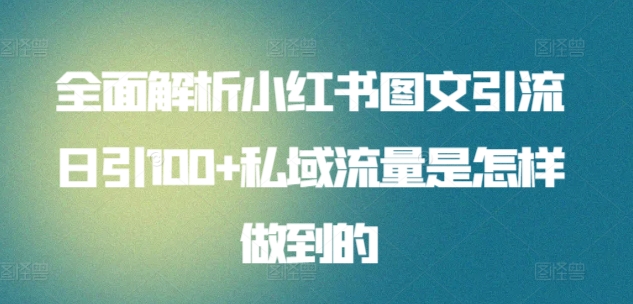 全面解析小红书图文引流日引100+私域流量是怎样做到的【揭秘】-创业项目致富网、狼哥项目资源库