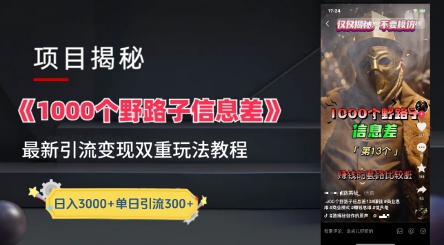 一千个野路子信息差最新玩法教程-变现+引流的玩法具体拆解【揭秘】-创业项目致富网、狼哥项目资源库