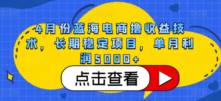 4月份蓝海电商撸收益技术，长期稳定项目，单月利润5000+【揭秘】-创业项目致富网、狼哥项目资源库