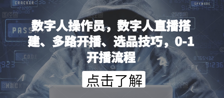 数字人操作员，数字人直播搭建、多路开播、选品技巧，0-1开播流程-创业项目致富网、狼哥项目资源库