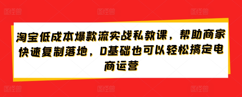 淘宝低成本爆款流实战私教课，帮助商家快速复制落地，0基础也可以轻松搞定电商运营-创业项目致富网、狼哥项目资源库