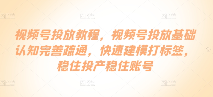 视频号投放教程，​视频号投放基础认知完善疏通，快速建模打标签，稳住投产稳住账号-狼哥资源库