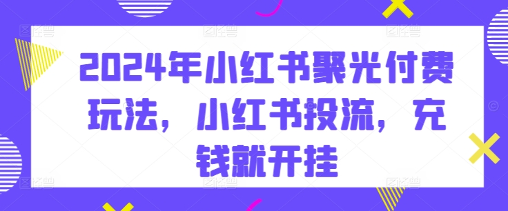 2024年小红书聚光付费玩法，小红书投流，充钱就开挂-创业项目致富网、狼哥项目资源库