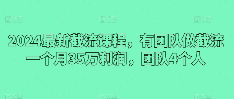 2024最新截流课程，有团队做截流一个月35万利润，团队4个人-创业项目致富网、狼哥项目资源库