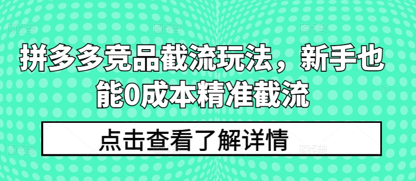 拼多多竞品截流玩法，新手也能0成本精准截流-创业项目致富网、狼哥项目资源库