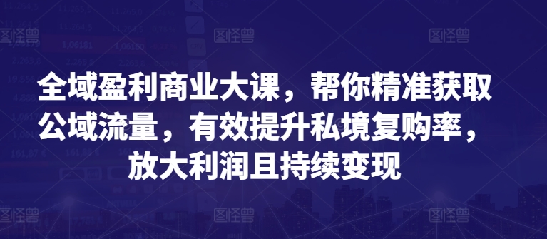 全域盈利商业大课，帮你精准获取公域流量，有效提升私境复购率，放大利润且持续变现-创业项目致富网、狼哥项目资源库