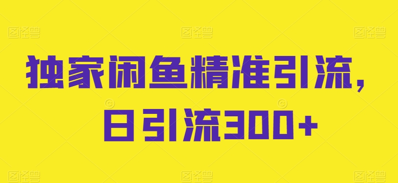 独家闲鱼精准引流，日引流300+【揭秘】-创业项目致富网、狼哥项目资源库