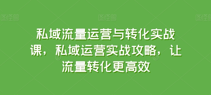 私域流量运营与转化实战课，私域运营实战攻略，让流量转化更高效-创业项目致富网、狼哥项目资源库