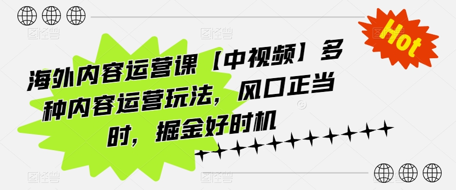 海外内容运营课【中视频】多种内容运营玩法，风口正当时，掘金好时机-创业项目致富网、狼哥项目资源库