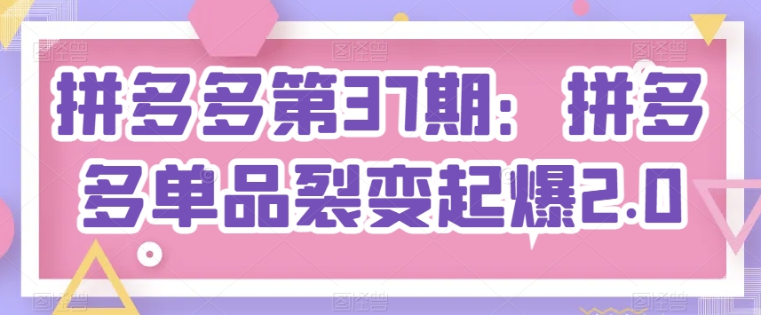 拼多多第37期：拼多多单品裂变起爆2.0-创业项目致富网、狼哥项目资源库