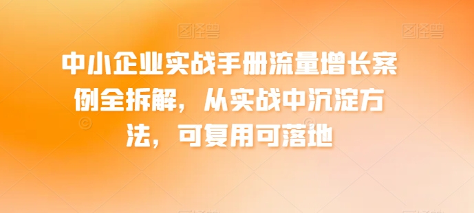 中小企业实战手册流量增长案例全拆解，从实战中沉淀方法，可复用可落地-创业项目致富网、狼哥项目资源库