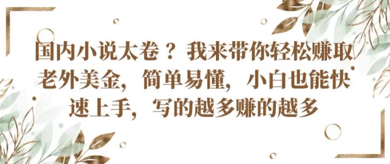 国内小说太卷 ?带你轻松赚取老外美金，简单易懂，小白也能快速上手，写的越多赚的越多【揭秘】-创业项目致富网、狼哥项目资源库