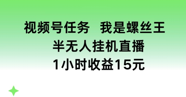 视频号任务，我是螺丝王， 半无人挂机1小时收益15元【揭秘】-创业项目致富网、狼哥项目资源库