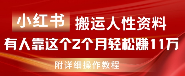 小红书搬运人性资料，有人靠这个2个月轻松赚11w，附教程【揭秘】-创业项目致富网、狼哥项目资源库