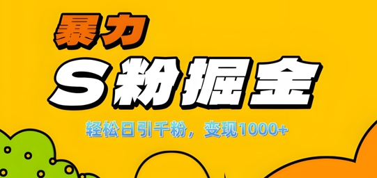 单人单机日引千粉，变现1k+，S粉流量掘金计划攻略【揭秘】-创业项目致富网、狼哥项目资源库
