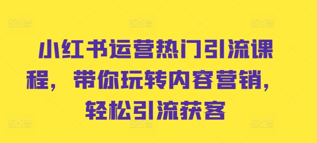 小红书运营热门引流课程，带你玩转内容营销，轻松引流获客-创业项目致富网、狼哥项目资源库