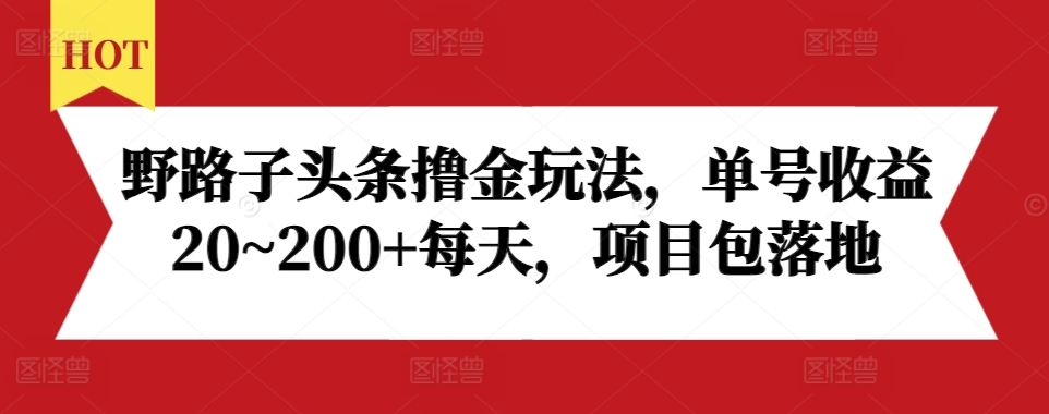 野路子头条撸金玩法，单号收益20~200+每天，项目包落地-创业项目致富网、狼哥项目资源库