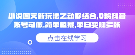 小说推文图文新玩法之动静结合，0粉抖音账号可做，简单粗暴，单日变现多张插图