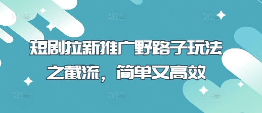 短剧拉新推广野路子玩法之截流，简单又高效-创业项目致富网、狼哥项目资源库