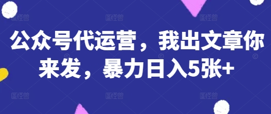 公众号代运营，我出文章你来发，暴力日入5张+【揭秘】-创业项目致富网、狼哥项目资源库