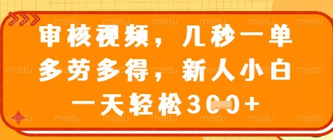 最新审核视频，几秒一单，多劳多得，新人小白一天轻松3张【揭秘】-创业项目致富网、狼哥项目资源库