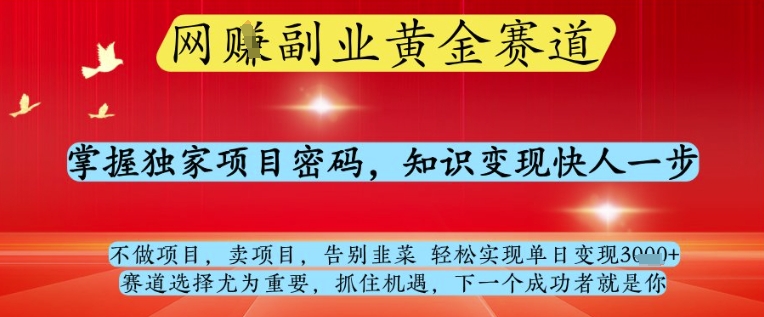 网创副业黄全赛道，掌握独家项目密码，知识变现快人一步，告别韭菜轻松实现单日变现1k+【揭秘】-创业项目致富网、狼哥项目资源库