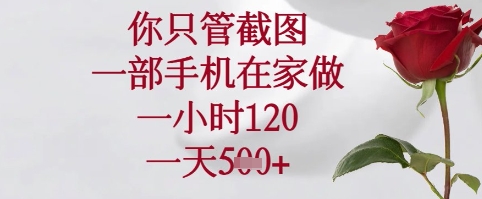 你只管截图，一部手机在家可以做，一小时120.一天5张+【揭秘】-创业项目致富网、狼哥项目资源库