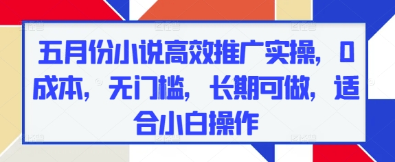 五月份小说高效推广实操，0成本，无门槛，长期可做，适合小白操作-创业项目致富网、狼哥项目资源库