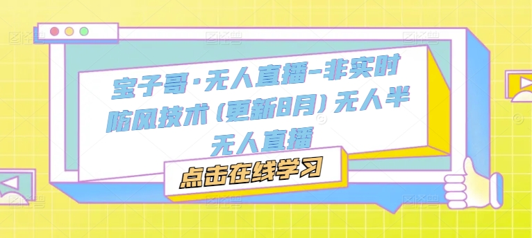 宝子哥·无人直播-非实时防风技术(更新25年5月)无人半无人直播-创业项目致富网、狼哥项目资源库
