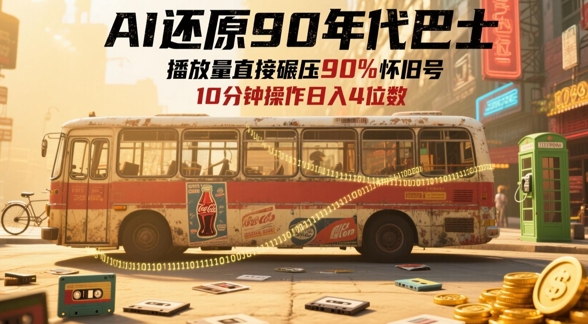 AI还原90年代巴士，一帧就让70后泪崩，播放量直接碾压90%怀旧号，每天操作十分钟，日入四位数-创业项目致富网、狼哥项目资源库