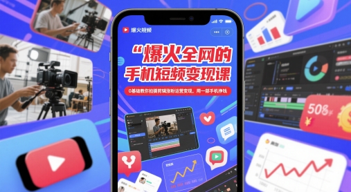 爆火全网的手机短视频变现课，0基础教你拍摄剪辑涨粉运营变现，用一部手机挣钱-创业项目致富网、狼哥项目资源库