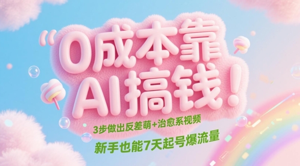 0成本靠AI搞钱！3步做出反差萌+治愈系视频，新手也能7天起号爆流量-创业项目致富网、狼哥项目资源库