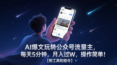 AI爆文玩转公众号流量主，每天5分钟，月入过W，操作简单！【附工具和指令】-创业项目致富网、狼哥项目资源库