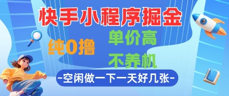快手小程序掘金，纯0撸，单价高不养机 利用空闲时间做一做，一天好几张【揭秘】-创业项目致富网、狼哥项目资源库