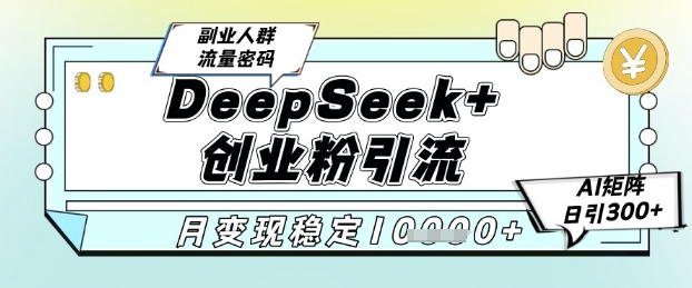 DeepSeek+创业粉精准引流，全新分享课4.0玩法，AI矩阵日引300+，多种变现方式，稳定月入1W-创业项目致富网、狼哥项目资源库
