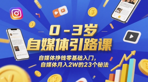 0-3岁自媒体引路课，自媒体挣钱零基础入门，自媒体月入2W的23个秘法-创业项目致富网、狼哥项目资源库