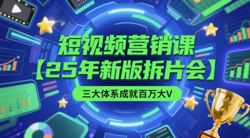 短视频营销课【25年新版拆片会】三大体系成就百万大V，包含正课、拆片会、手把手教学直播课等-创业项目致富网、狼哥项目资源库