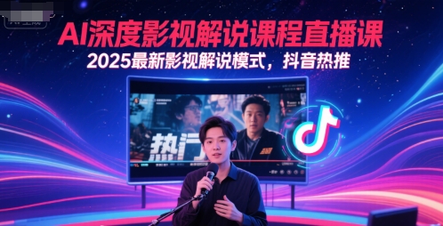 AI深度影视解说课程直播课，2025最新影视解说模式，抖音热推-创业项目致富网、狼哥项目资源库
