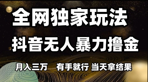 全网独家玩法抖音无人暴力撸金，月入3W，有手就行，当天拿结果【揭秘】-创业项目致富网、狼哥项目资源库
